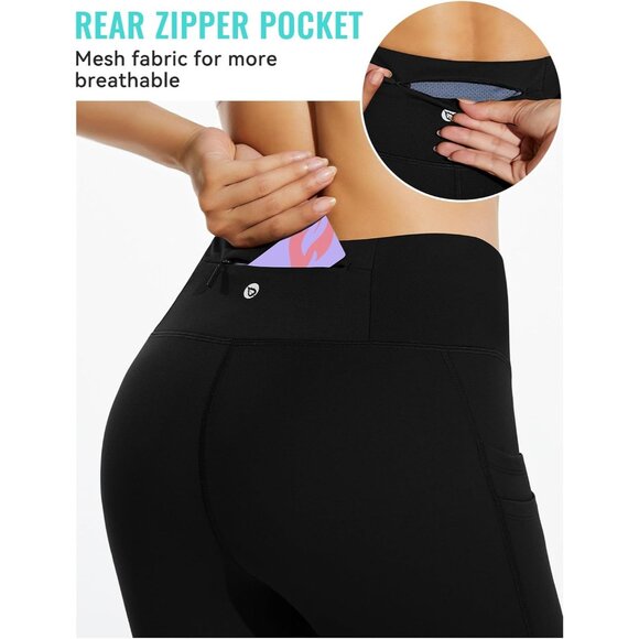 Women's Fleece Lined Leggings Water Resistant Thermal High Waist with Pockets - Picture 3 of 8